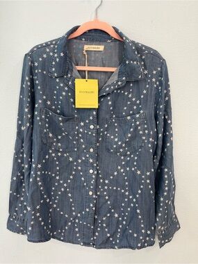 Malibu Star-Print Chambray Button-Down Shirt in Blue and White